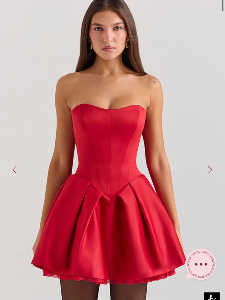 House Of Cb Salome Holly Red Satin Detachable Bow Mini Dress